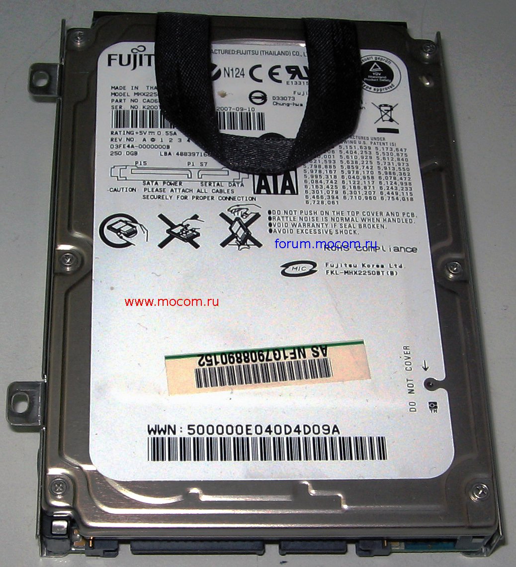   : HDD Fujitsu MHX2250BT SATA, 250Gb, 4200 rpm, 8Mb ; 12.5    9.5 