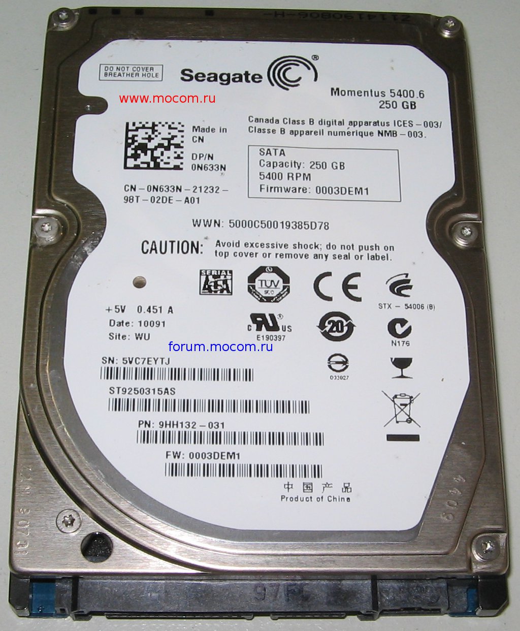  : HDD Seagate ST9250315AS Momentus 250Gb, Sata, 5400 RPM