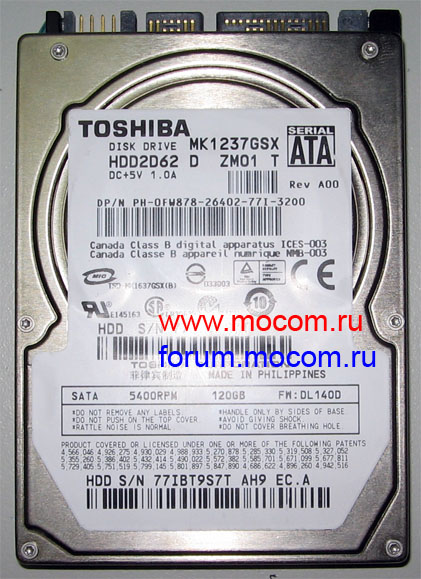 HDD Toshiba Sata MK1237GSX 5400RPM 120GB