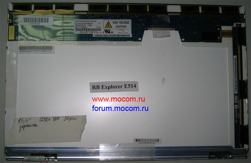  RoverBook Explorer E514:  15.4" 1280x800, 30 pin, ; CHUNGWA CLAA154WA05AN, SC8KMDAE 15B, 62177998U