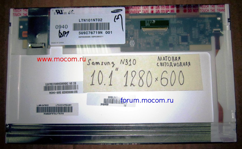  Samsung N310 NP-N310-WAS3RU:  10.1" 1024x600, 40pin, , ; LTN101NT02-001 LJ96-04750D BA96-04424A