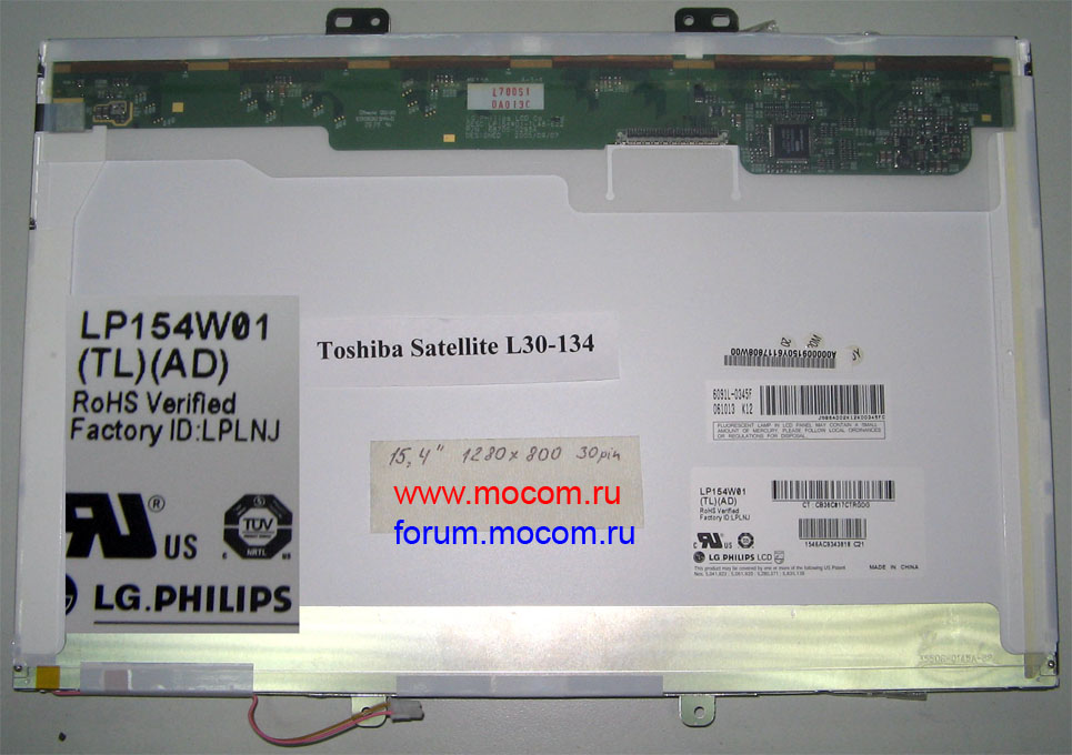 Toshiba Satellite L30:  15.4" (1280 x 800), 30 pin, LP154W01 LG.PHILIPS