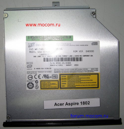  Acer Aspire 1802: DVD-RW GSA-4080N