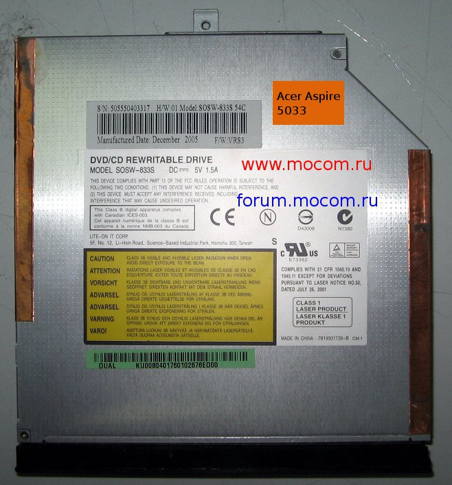  Acer Aspire 5033: DVD-RW SOSW-833S LITE-ON