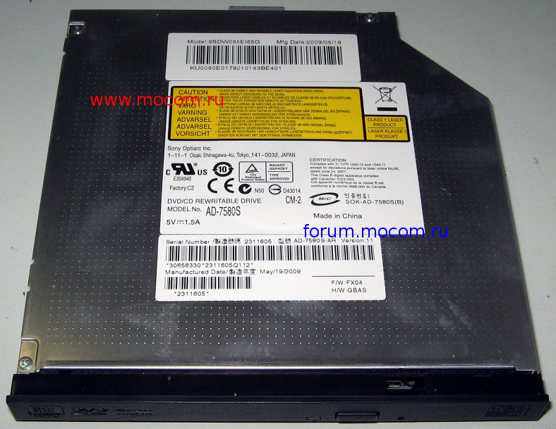  Acer Aspire 5737z: DVD-RW AD-7580S SATA