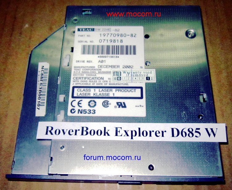  Roverbook Explorer D685 W: DVD/CD-RW TEAC DW-224E-82 IDE