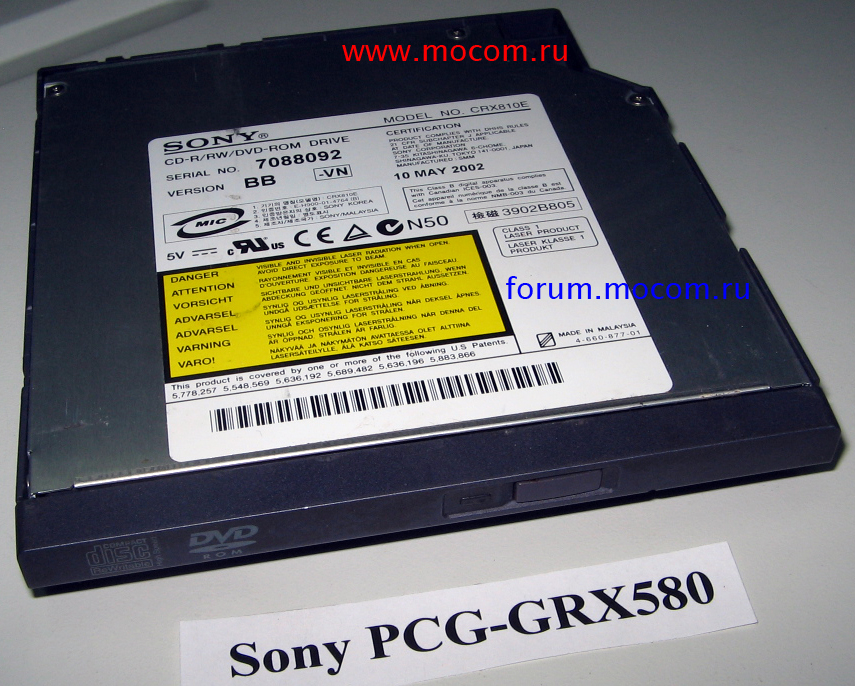 Sony VAIO PCG-GRX580: DVD/CD-RW CRX810E
