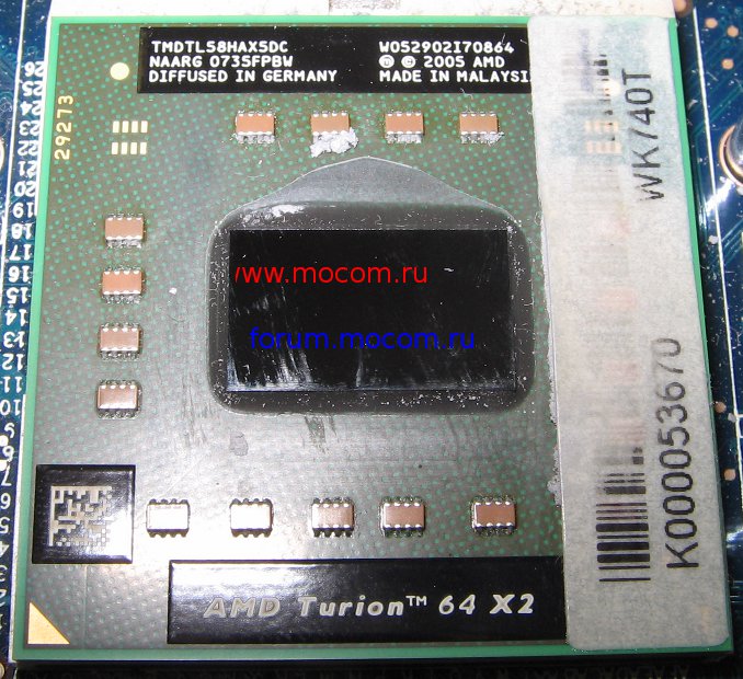  Toshiba Satellite A210-16F:  AMD Turion 64 X2 Dual-Core, 1900MHz; TMDTL58HAX5DC