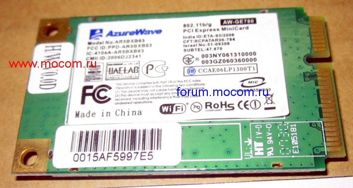  Asus F3K: mini PCI Wi-Fi AzureWave AR5BXB63