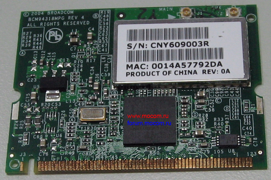 mini PCI Wi-Fi BROADCOM BCM94318MPG, CNY609003R, 0014A57792DA, 802.11 b/g   HP Compaq nx6125