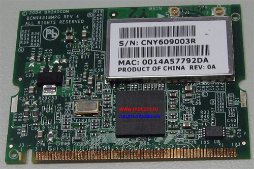 mini PCI Wi-Fi BROADCOM BCM94318MPG, CNY609003R, 0014A57792DA, 802.11 b/g   HP Compaq nx6125