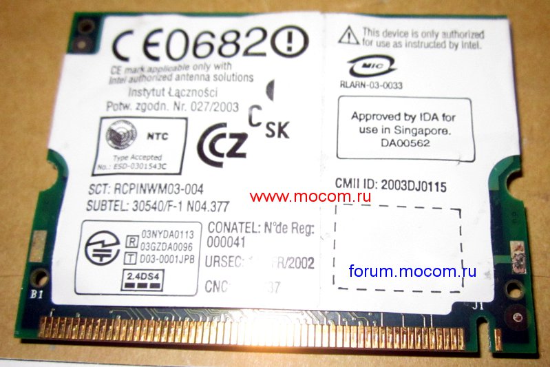  IBM ThinkPad T41: mini PCI Wi-Fi; Intel WM3B2100 WM3B2100WWIBM1 91P7267